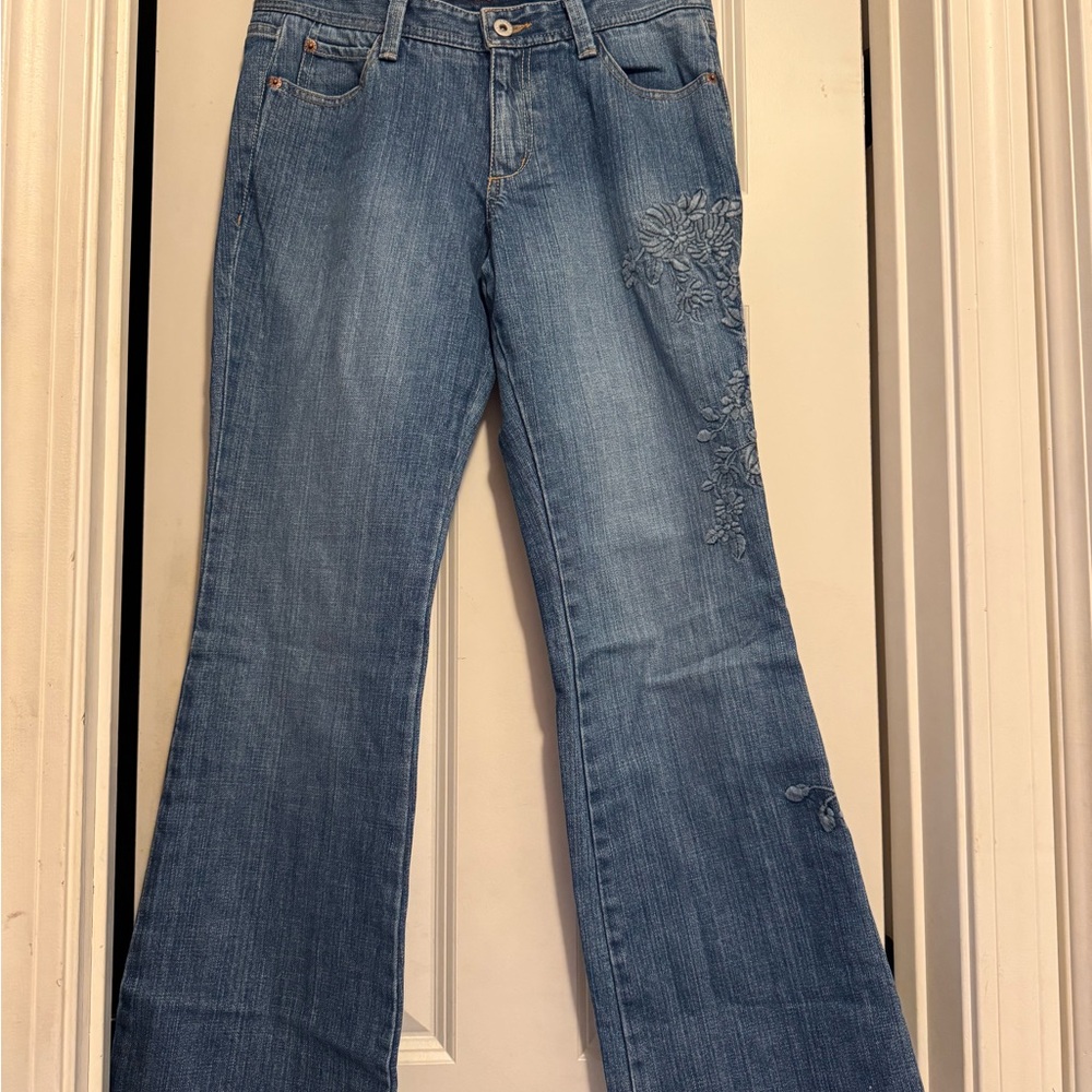 Eddie Bauer Light Blue Flare Jeans with Floral Detail